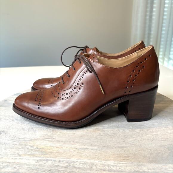 The Office of Angela Scott Mrs. Hazel Brogue Oxford Heels Brown Leather Size 9 - Picture 2 of 13
